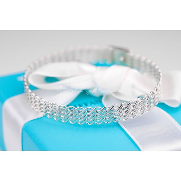 *Rare* Tiffany & Co. Vintage Somerset Mesh Bracelet 7" Interlocking Woven Bangle - Picture 6 of 10